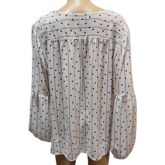 Liz Claiborne White Boho Flowy V Neck Striped and Polka Dot Top Large - Picture 4 of 5